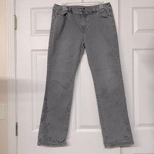 Soft Surroundings Gray Straight Leg Embroidered Jeans Sz 10
